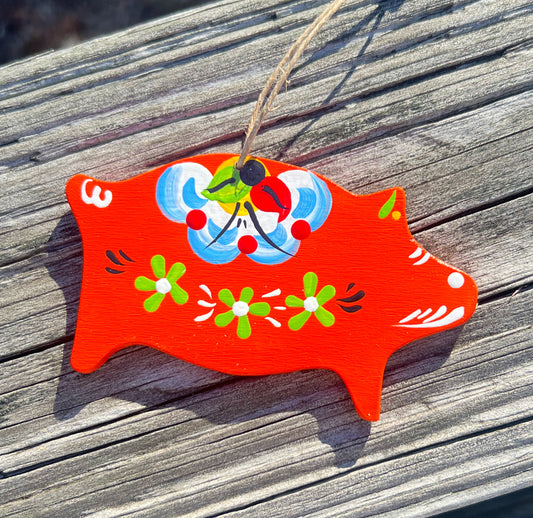 Ornament -Red Dala Pig